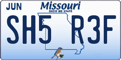 MO license plate SH5R3F