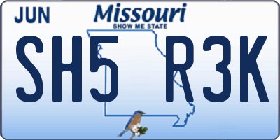 MO license plate SH5R3K