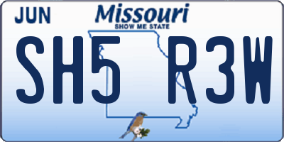 MO license plate SH5R3W