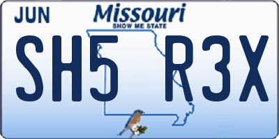 MO license plate SH5R3X