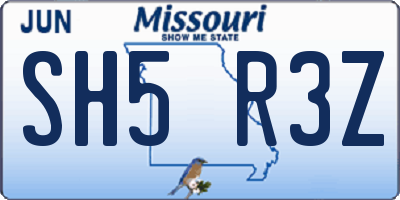 MO license plate SH5R3Z