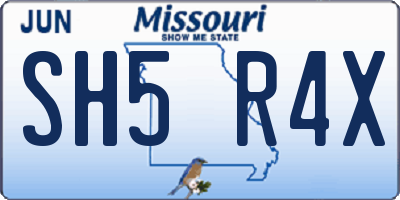 MO license plate SH5R4X
