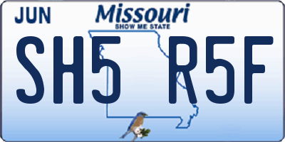 MO license plate SH5R5F