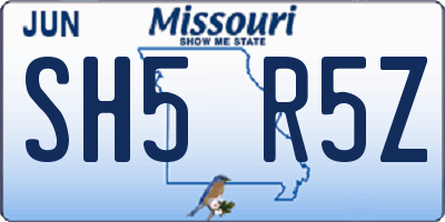 MO license plate SH5R5Z