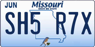 MO license plate SH5R7X