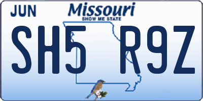 MO license plate SH5R9Z