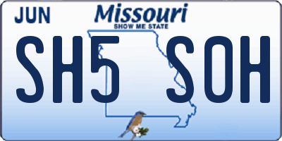 MO license plate SH5S0H