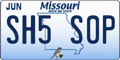 MO license plate SH5S0P