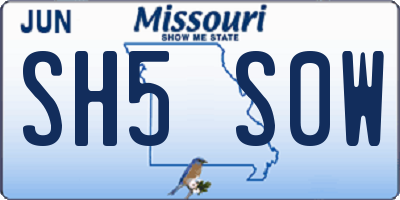MO license plate SH5S0W