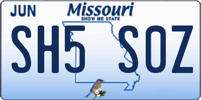 MO license plate SH5S0Z