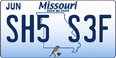 MO license plate SH5S3F