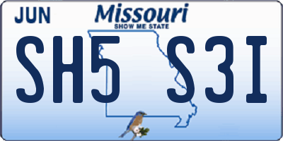 MO license plate SH5S3I