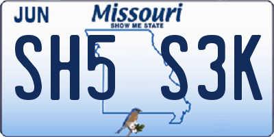 MO license plate SH5S3K