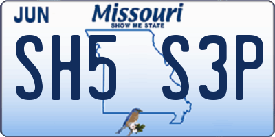MO license plate SH5S3P