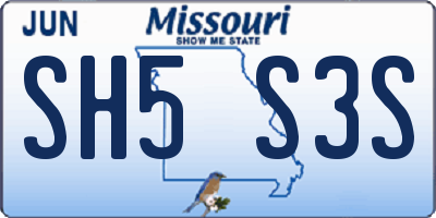 MO license plate SH5S3S