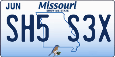 MO license plate SH5S3X