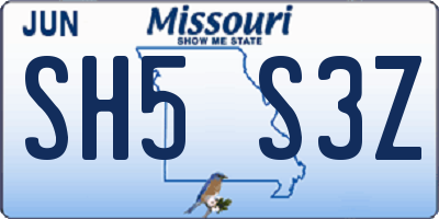 MO license plate SH5S3Z