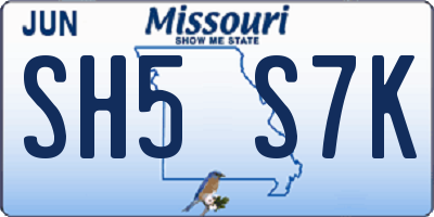 MO license plate SH5S7K