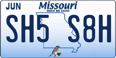 MO license plate SH5S8H