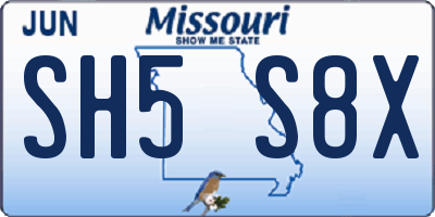 MO license plate SH5S8X