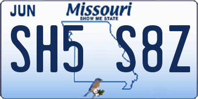 MO license plate SH5S8Z
