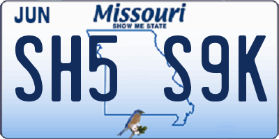 MO license plate SH5S9K