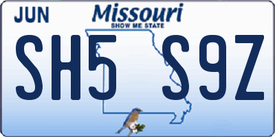 MO license plate SH5S9Z