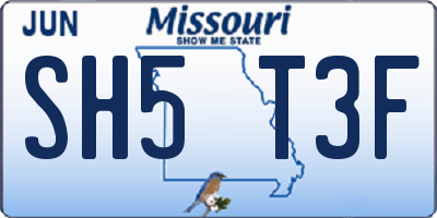 MO license plate SH5T3F