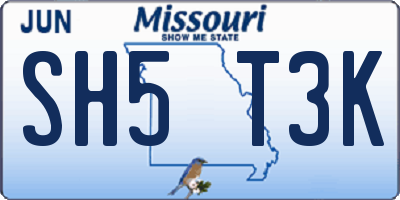 MO license plate SH5T3K