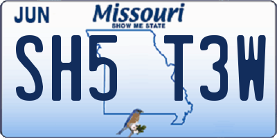 MO license plate SH5T3W