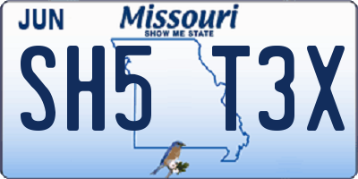 MO license plate SH5T3X