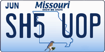 MO license plate SH5U0P