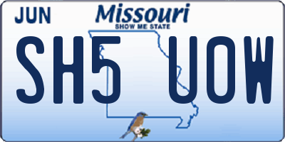 MO license plate SH5U0W