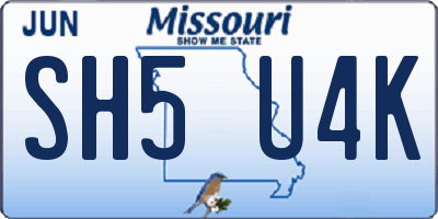 MO license plate SH5U4K