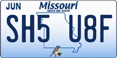 MO license plate SH5U8F
