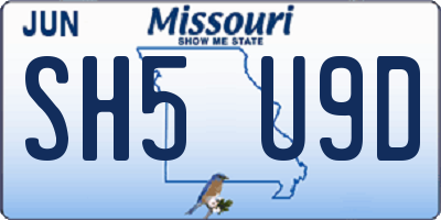 MO license plate SH5U9D