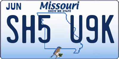 MO license plate SH5U9K