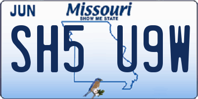 MO license plate SH5U9W