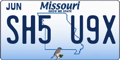 MO license plate SH5U9X