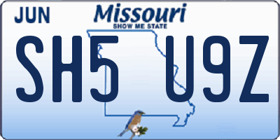 MO license plate SH5U9Z
