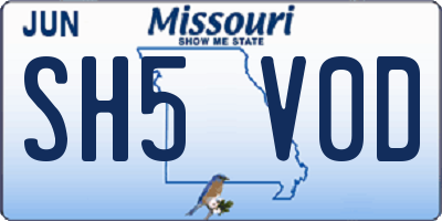 MO license plate SH5V0D