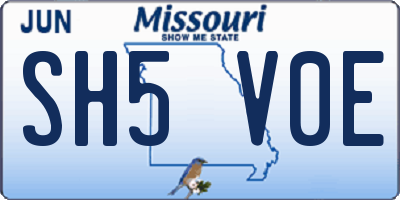 MO license plate SH5V0E
