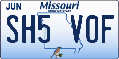 MO license plate SH5V0F