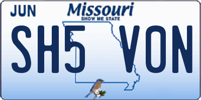 MO license plate SH5V0N