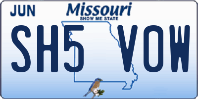 MO license plate SH5V0W