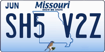 MO license plate SH5V2Z