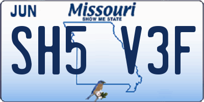 MO license plate SH5V3F