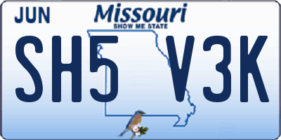 MO license plate SH5V3K