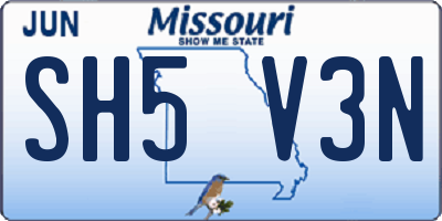 MO license plate SH5V3N