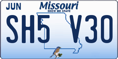 MO license plate SH5V3O